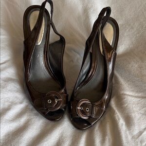 Alfani Dark Brown Peep-Toe Slingback Heels